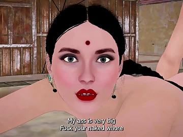 Indian laborer takes suitably of busty 3D MILF’s dual foray